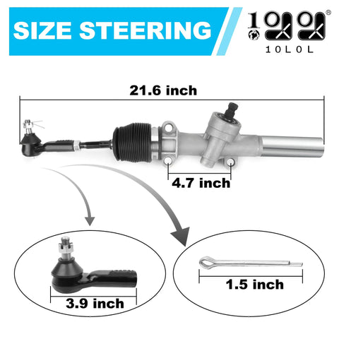 Golf Cart Steering Gear Box Assembly For EZGO TXT 2001 Up Gas And Electric Models dimensions with parts shown