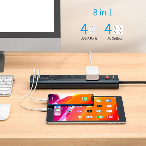 2 Pack Power Strip Surge Protector With 5 Widely Spaced AC Outlets And 4 USB Ports For Home Office Setup, charging devices