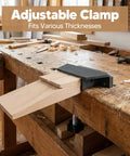 Wooden Bench Pin for Jewelry Making and DIY Projects, installed on workbench with adjustable clamp in craft room.