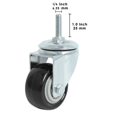 2 Inch Heavy Duty Stem Caster Wheels Set Of 4 With One Quarter Inch Twenty Threaded Swivel Casters