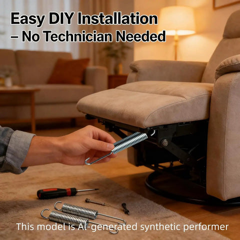 Person installing 2 Pack Premium Recliner Springs 4 Inch Hook To Hook Replacement Parts Built Tough For Lazy Boy Lane sofa.