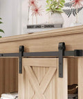 Sliding barn door with J shape hanger on cabinet, featuring 5.5 Foot Sliding Barn Door Hardware Kit For Double Doors Easy Install Track