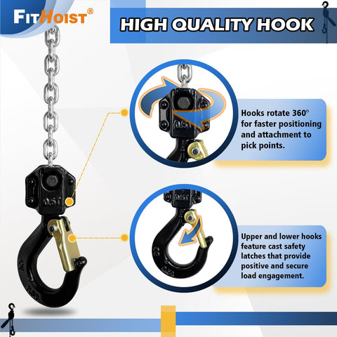 High quality hook detail of Half Ton Manual Lever Chain Hoist With 1100 Lb Capacity, 10 Ft Lift, G80 Alloy Steel Chain