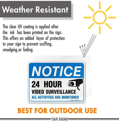 Heavy Duty Video Surveillance Sign 4 Pack 7x10 Inch Reflective Aluminum Security Camera Warning Decal weather resistant and UV coated.