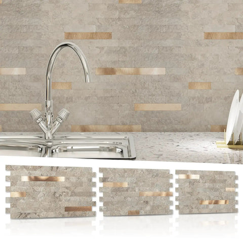 Peel And Stick Collage Tile Set For Kitchen Backsplash 20 Sheets Ecru Slate Look Waterproof PVC behind kitchen sink