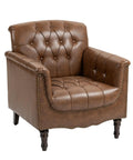Faux Leather Accent Chairs Set Of 2 For Living Room And Bedroom - Comfy Club Armchairs With Button Tufting, Brown Upholstery