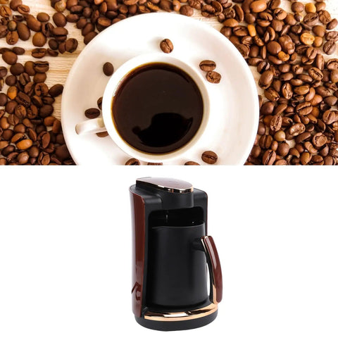 Electric Turkish Coffee Maker 550W 250ml Portable Single Serve Brewer with cup on coffee beans background
