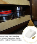 15 Piece Plastic Cabinet Drawer Slide Bumpers And Screws Slick Furniture Glides smooth drawer spacers visible in cabinet.