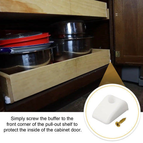 15 Piece Plastic Cabinet Drawer Slide Bumpers And Screws Slick Furniture Glides smooth drawer spacers visible in cabinet.