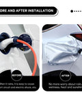Heavy Duty Universal EV Charger Plug Port Cover, Slick Waterproof Weatherproof Bag For Your Ride, silver cover protecting EV charging port from moisture.