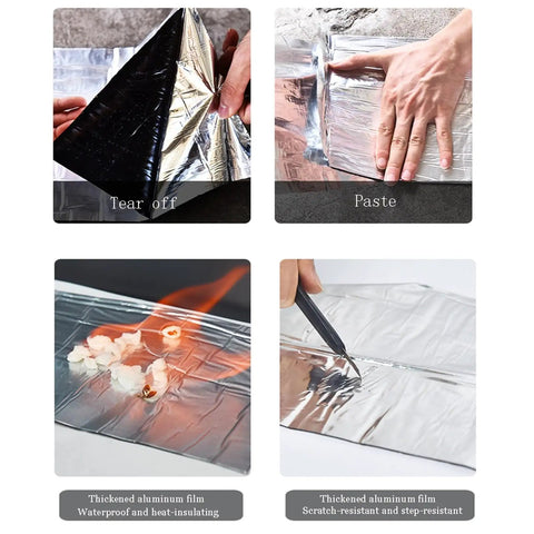 Premium Synthetic Roof Underlayment Roll With Aluminum Foil Bitumen Tape being torn and pasted onto a surface.