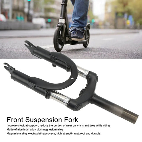 Front Suspension Fork Aluminum Alloy Replacement For Electric Bikes Lightweight MTB Fork Upgrade with scooter rider image.