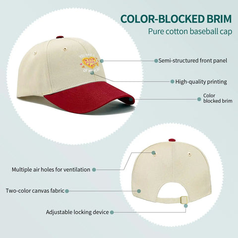 Pizza Of My Heart Funny Women Hat Adjustable Cap With Front Artwork, cute baseball style cap with color-blocked brim, one size fits most