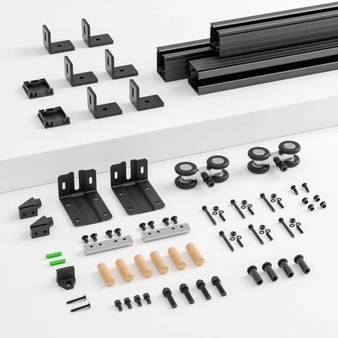 8Ft Box Rail Sliding Barn Door Hardware Kit Wall Mount Track System Built Tough Steel With Black Powder Coating components