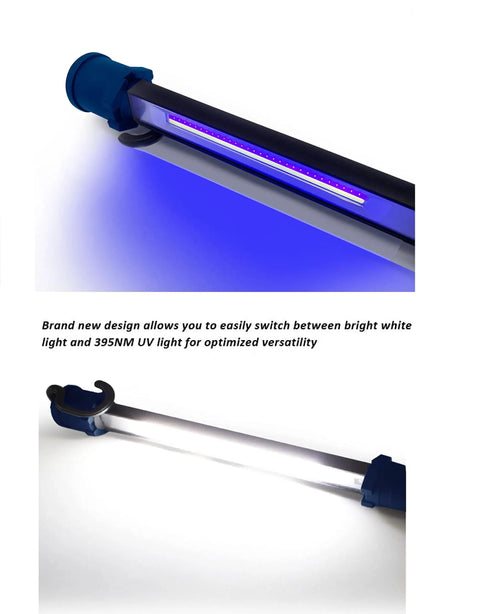 Rechargeable Portable COB LED And UV Work Light With 1000 Lumens USB C Cordless Drop Light showing UV 395 nm setting