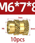 M6 Brass Knurled Threaded Insertion Nuts For Plastic Molding And 3D Printing Heat Set Embedded Nuts Kit, 7mm x 8mm dimensions