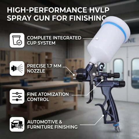 Slick HVLP Paint Sprayer Kit With 1.7Mm Tip And Roomy 600Ml Cup optimized for quick car and honeydo furniture jobs.