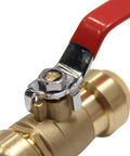 Close-up of Pack Of 2 1/2 Inch Push Fit Full Port Ball Valves For Hot And Cold Water With Disconnect Clip in lead-free brass
