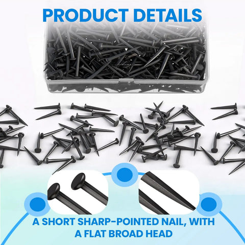 Real Deal One Pound Carton Of Black Upholstery Tacks For Furniture And Stairs Tough As Nails Cut Nails No Fuss Pick For Securing Runners And Quick Fixes visible in a clear plastic carton with sharp pointed heads.