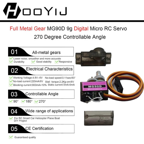 MG90D 4 Pack 9G Digital Micro Servo With Full Metal Gears product specifications and features display