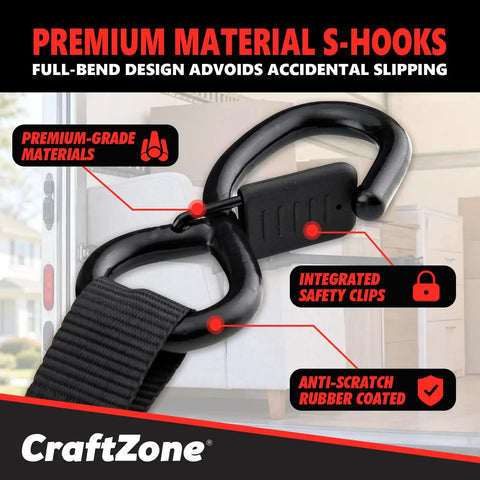Heavy Duty Retractable Ratchet Tie Down Straps One Inch Wide By Twelve Feet Long Featuring Smooth Auto Rewind and Rock Solid Grip with S-Hooks