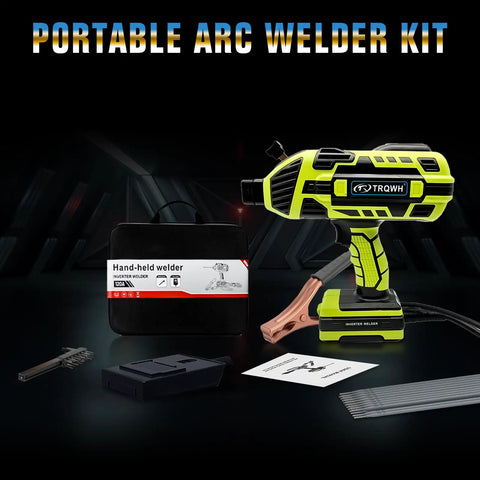 Grab-And-Go 110V Portable Handheld Arc Welder For Home DIY Projects with accessories, showcased on a dark background.