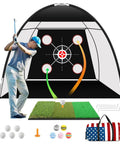 10x7 Ft Golf Net With Tri Turf Mat and Real Balls Set for Indoor and Outdoor Practice backyard driving training gear