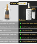 Double Wall Vacuum Insulated Wine Bottle Chiller Keeps Your Sip Dead Froze For Six Hours with packaging and champagne bottle.