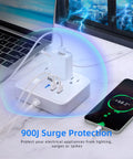 Power Strip Surge Protector With USB Charging Station for safe, stable home office and gaming setups with anti skid pad in use.