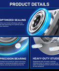 Close-up of front wheel hub bearing assembly with optimized sealing, precision bearing, and heavy-duty studs for GM vehicles.