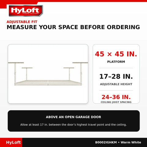 Keep That Garage Floor Clear Heavy Duty Overhead Storage Rack Adjustable Ceiling Mount 45 By 45 Inch Steel Hanging Shelf Stack Your Gear Top Tier Space Saving Organizer Built To Handle Two Hundred Fifty Pounds