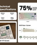 Slick Retro Wireless Mechanical Keyboard Featuring Hot Swap Switches And Compact Display Screen For Epic Gamer Desk Setup With Dope Typing Feel Rad Fern Green Color Palette Cool Workspace Essential showing technical specifications including size.