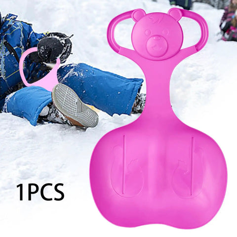 Family Snow Sled For One Person Flexible Cold Resistant PP Toboggan With Comfortable Handle in rose red
