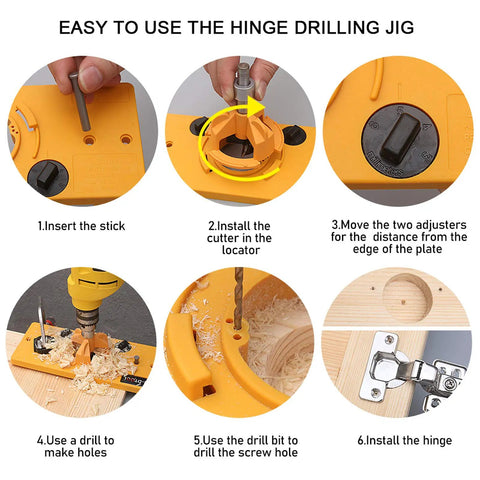 Steps to use 35mm Hinge Drilling Jig For Concealed Cabinet Hinge Installation Pro Grade Accuracy Hole Guide For Kitchen Doors