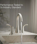 Simplice Centerset Two Handle Bathroom Sink Faucet With Clicker Drain 1.0 GPM Water Flow Modern Vanity Faucet In Vibrant Brushed Nickel Finish on marble countertop