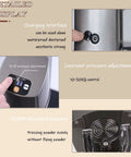 Pro Rigged Stainless Steel Coffee Tamper 58Mm Onboard Digital Scale showing pressure adjustment controls and charging interface.