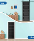 30 Inch By 84 Inch Sliding Barn Door With Hardware Kit Black Finish Sleek Modern Five Lite Panel Waterproof PVC Surface Installed