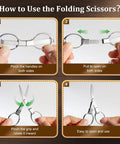 Four-step guide to using folding scissors from Mini Travel Sewing Kit For Adults And Beginners Big Eye Steel Needles For Easy Threading 43 Piece Hand Sewing Set In Ultra Compact Pocket Case Grab And Go Convenience Great For Quick Repairs DIY Craft Projects And Mending.