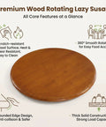 Thick Pine Lazy Susan Turntable The Ultimate Smooth Operator 360 Degree Swivel Spin Kitchen Countertop Server, premium wood surface with features.