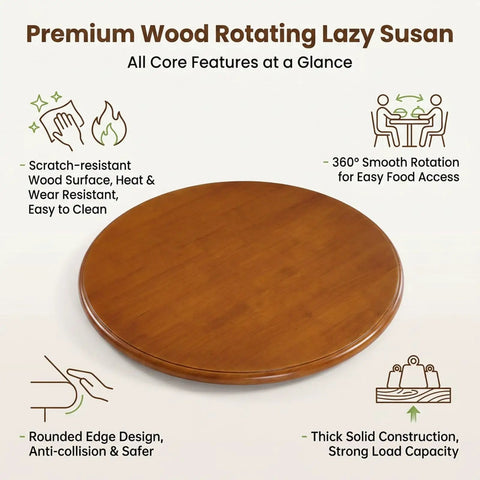 Thick Pine Lazy Susan Turntable The Ultimate Smooth Operator 360 Degree Swivel Spin Kitchen Countertop Server, premium wood surface with features.