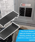 Knockout One Inch Breaker Filler Plates 10 Pack Universal Circuit Breaker Covers installed in an electrical panel, black finish.