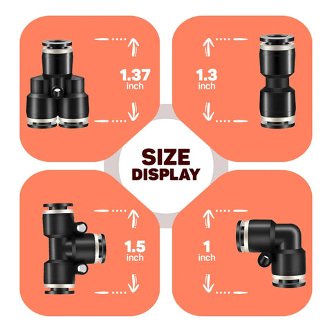 One Quarter Inch Push To Connect Pneumatic Fittings Kit 8 Pack Must Have With 2 Straight 2 Elbows Size Display