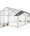 Heavy Duty Outdoor Metal Chicken Coop With Run And Waterproof UV Cover For Yard Walk In Poultry Cage With Roosting Perch Solid Weatherproof Rustproof Steel Frame For Hens, Ducks Or Rabbits Housing; large enclosure with ladders and entrances