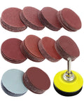 2 Inch Drill Sander Attachment With Backer Plate And One Quarter Inch Shank 100 Piece Sanding Discs Pad Kit Includes 80 To 3000 Grit Sandpapers And Sponge Cushion For Fast Polishing And Smooth Finishes On Any Surface displayed with multi-colored discs and yellow pad.