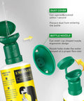 Open dust cover of Portable Eye Wash Station Wall Mounted OSHA Approved Emergency Eye Wash Kit with green cap and bottle nozzle