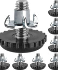 Stainless Steel 1/4-20 Threaded Furniture Leveling Feet For Outdoor Chairs Tables And Cabinets Adjustable Levelers And Glides Rustproof Patio Feet No Fuss Install 8 Pack, close-up view of threaded foot and nylon base