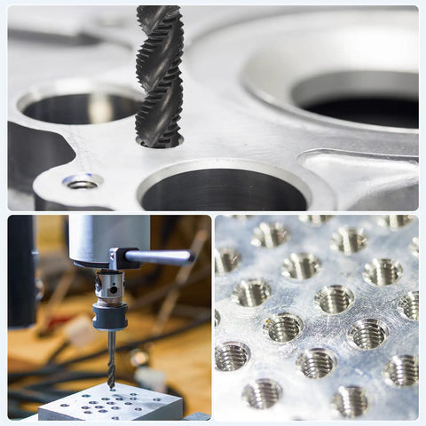 Close-up of Premium M2 HSS Spiral Flute Thread Tap Built For 7/16-14 Unc Machinery used for threading in metal holes.