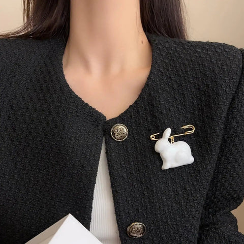 Absolute Fire Dangling Rabbit Safety Pin Lapel Brooch For Women And Men, Whimsical White Bunny Pin For Dresses, Hats, Suits, And Bags, Top Tier Easter Spring Festival Outfit Accessory Gift