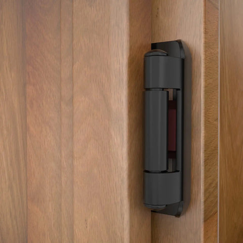 Side view of 10 Pack Half Inch Overlay Self Closing Cabinet Hinges For Face Frame Cabinets Wrap Around Matte Black Finish