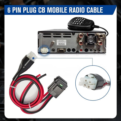 6 Pin 12AWG DC Power Cord With 30A Fuse 1M Short Power Lead For Ham Radios And CB Radios Durable Heavy Duty Cable Compatible With Yaesu FT847 FT857D FT897 TS870 Icom IC740 IC751 Kenwood Alinco DX70 DC77 showing connectors and radio